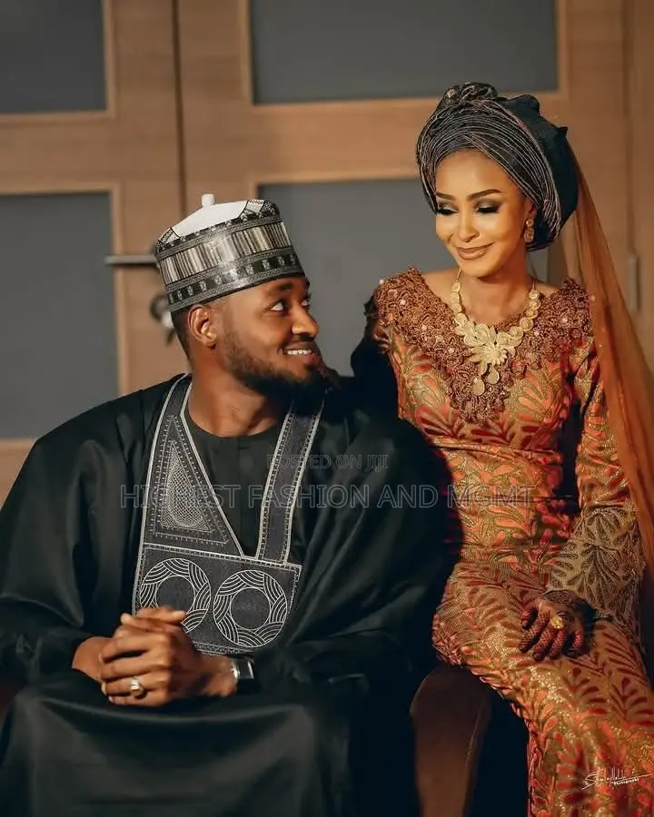 Midnight Black Babban Riga Burnt Orange Brocade Fitted Gown Set