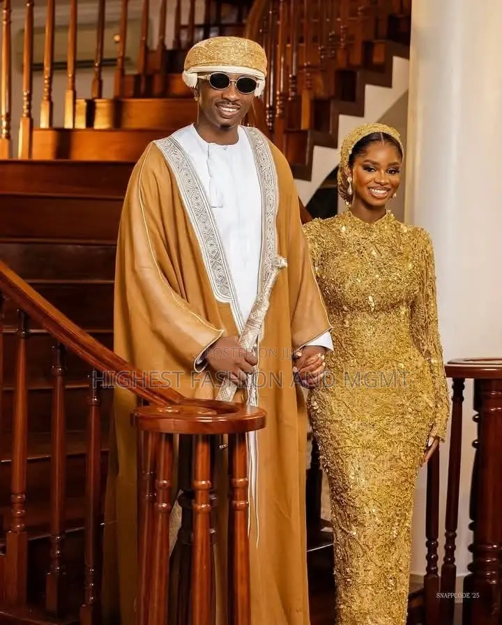 Imperial Gold Heavily Beaded Gown Royal Camel Bisht Three-Piece Set