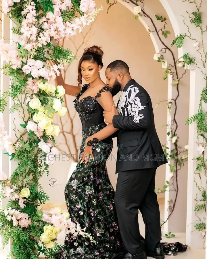 Midnight Floral Gown Silver-Baroque Double-Breasted Tuxedo Set