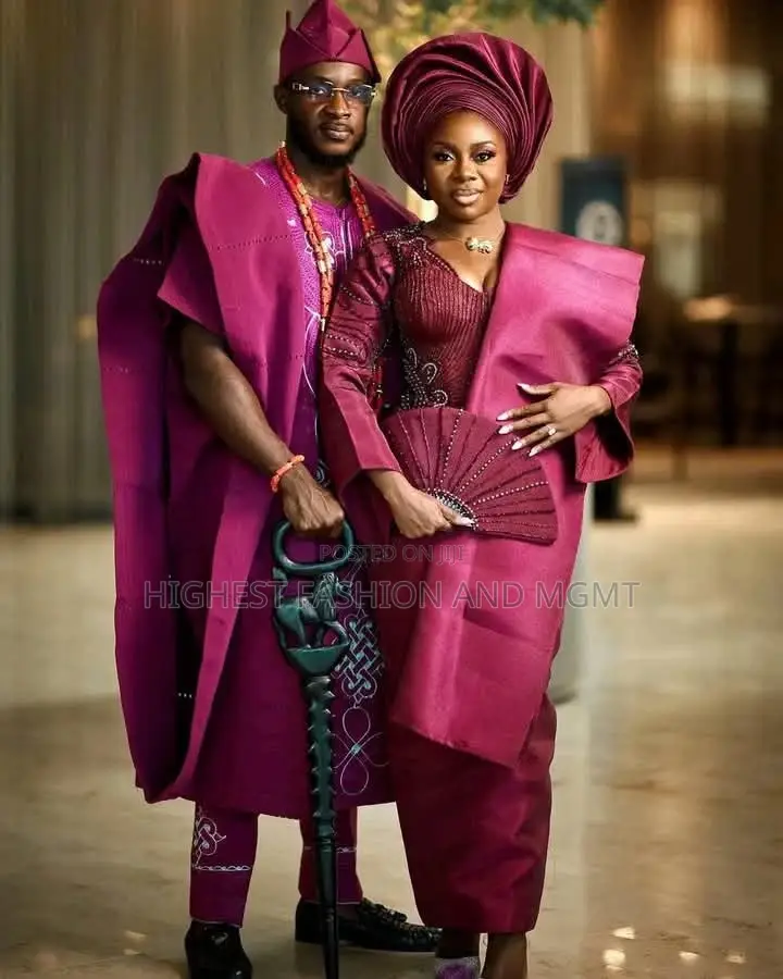 Magenta-Wine Iro Buba Gown With Premium Magenta-Purple Agbada Set