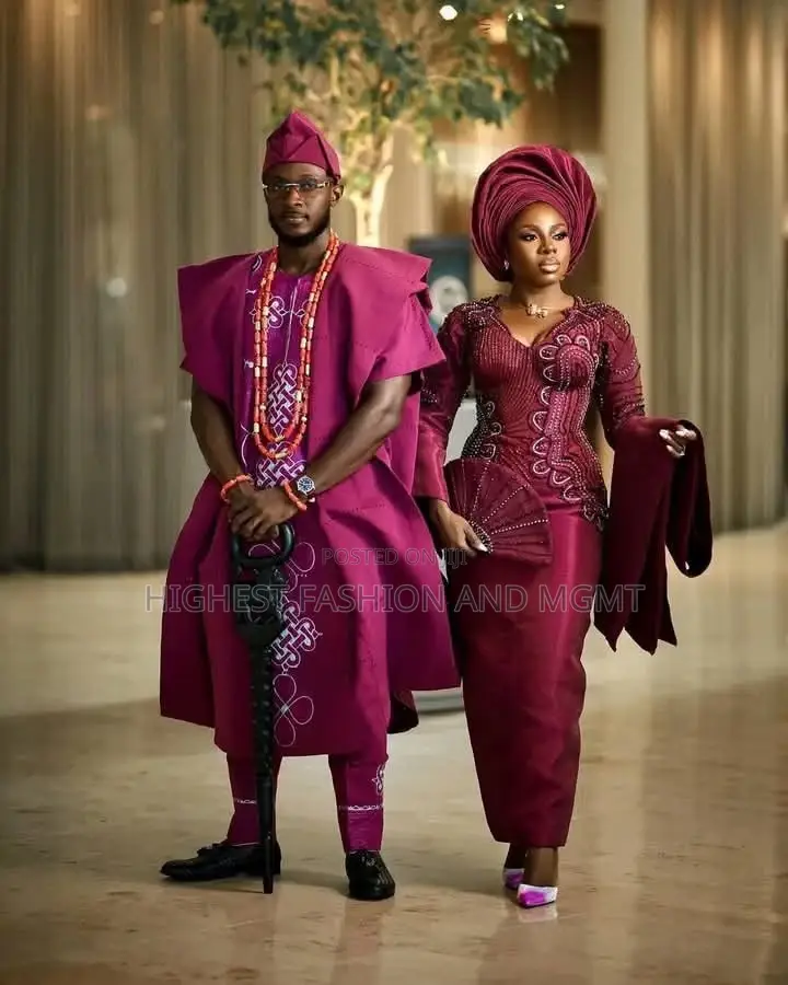 Magenta-Wine Iro Buba Gown With Premium Magenta-Purple Agbada Set