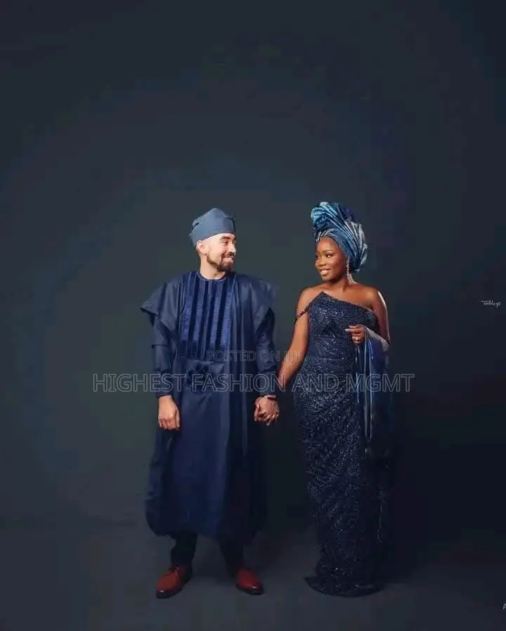 Midnight Navy Monostrap Sequin Gown Sovereign Blue Agbada Set
