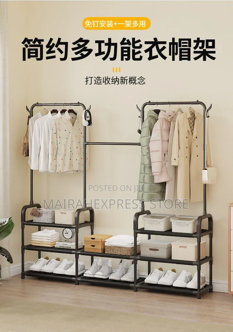 Twin Rack. Double Cloth Hangers With Shoe Racks.
