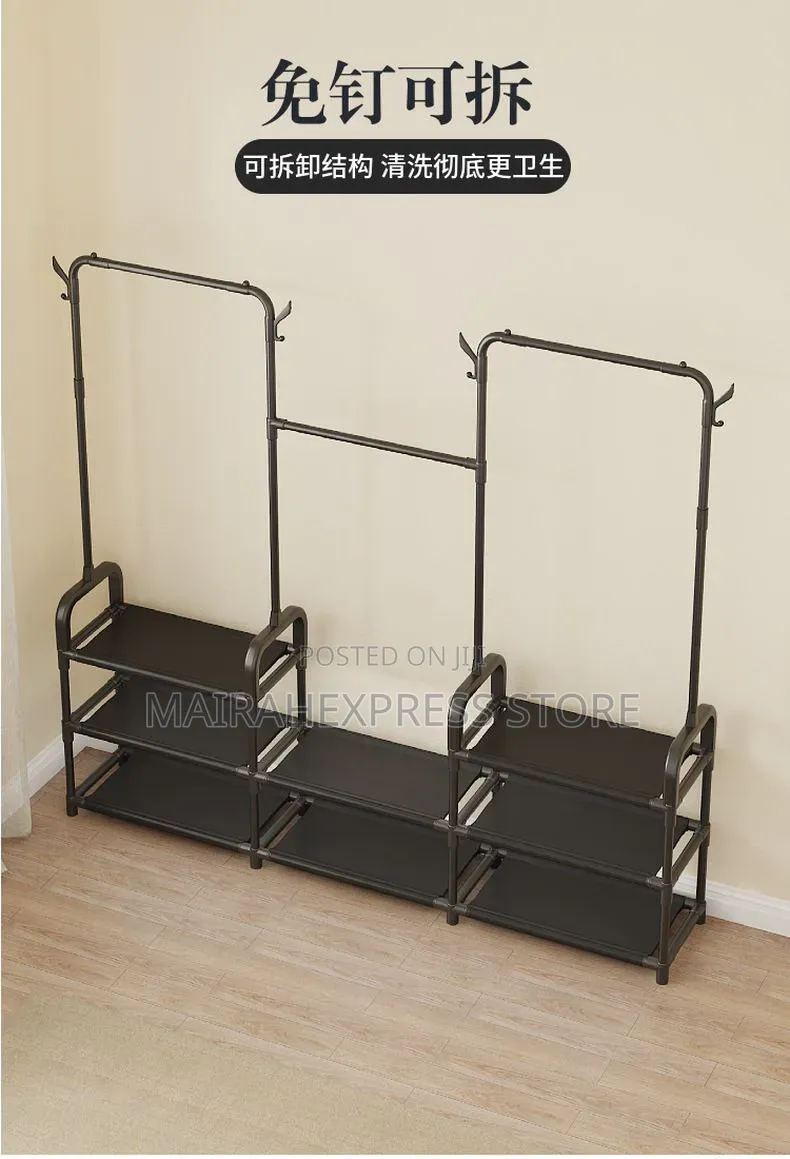 Twin Rack. Double Cloth Hangers With Shoe Racks.