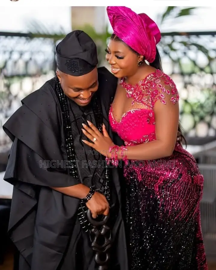 Beaded Corset Gown With Asymmetric Wing Black Imperial Agbada Set