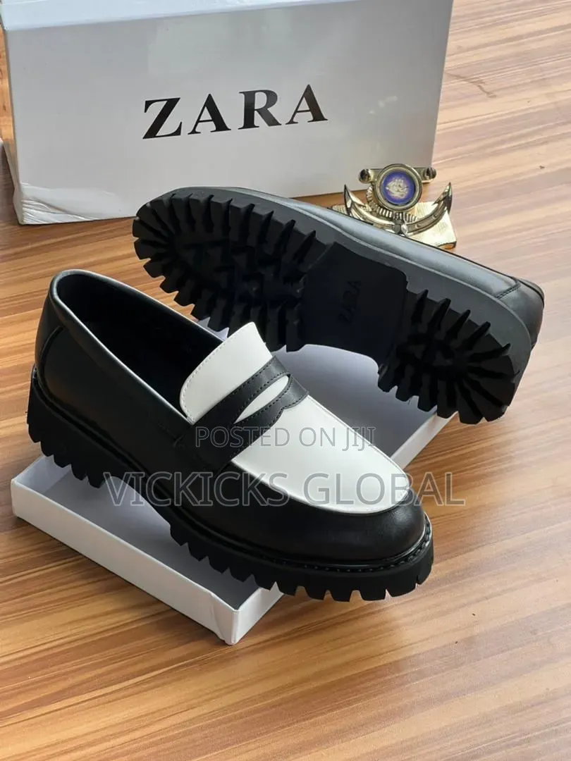 Zara Black White Tassel Lug Sole Loafers