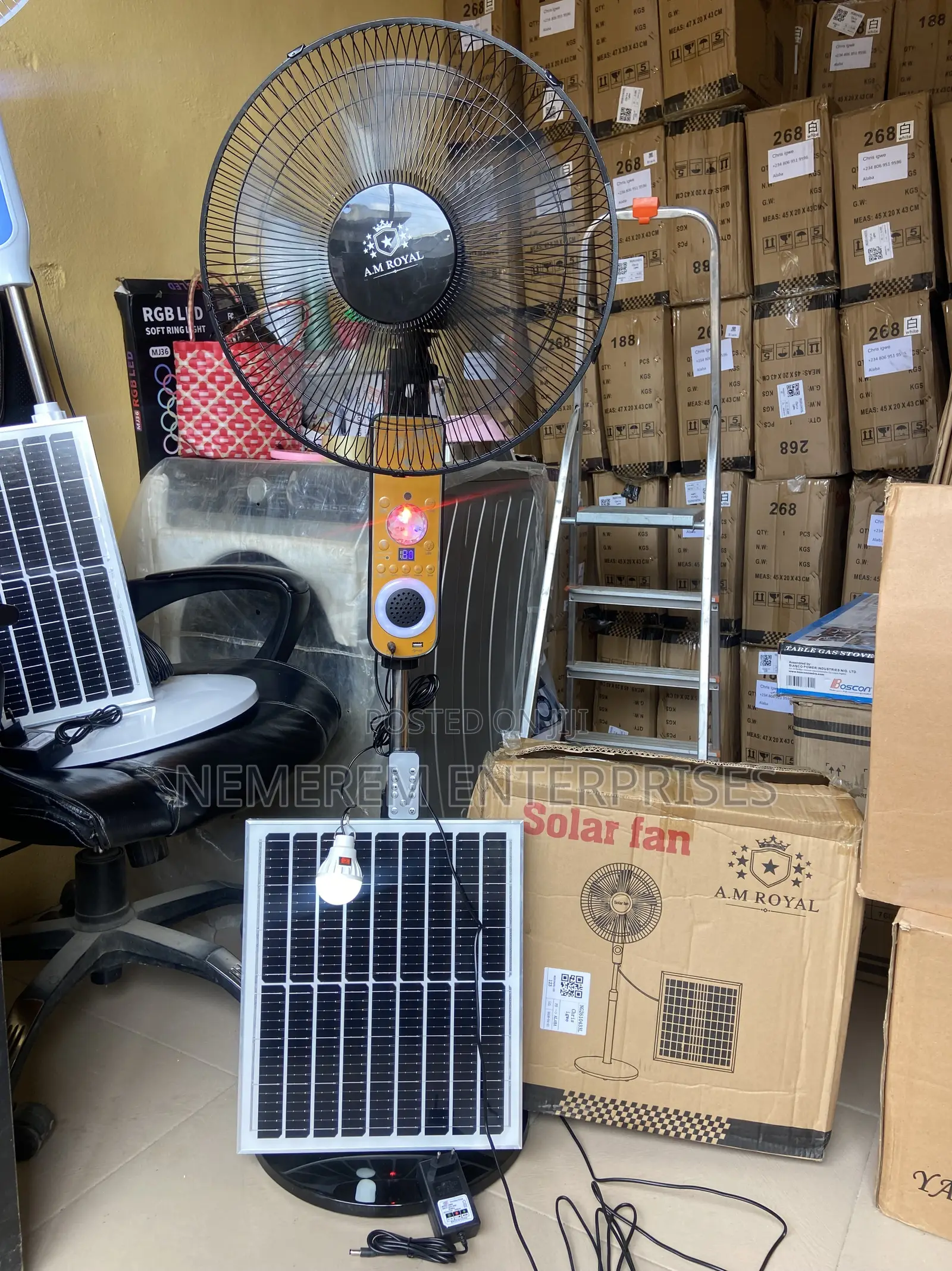 Brand New A.Mroyal Solar Rechargeable Fan With Speaker and Solar Panel