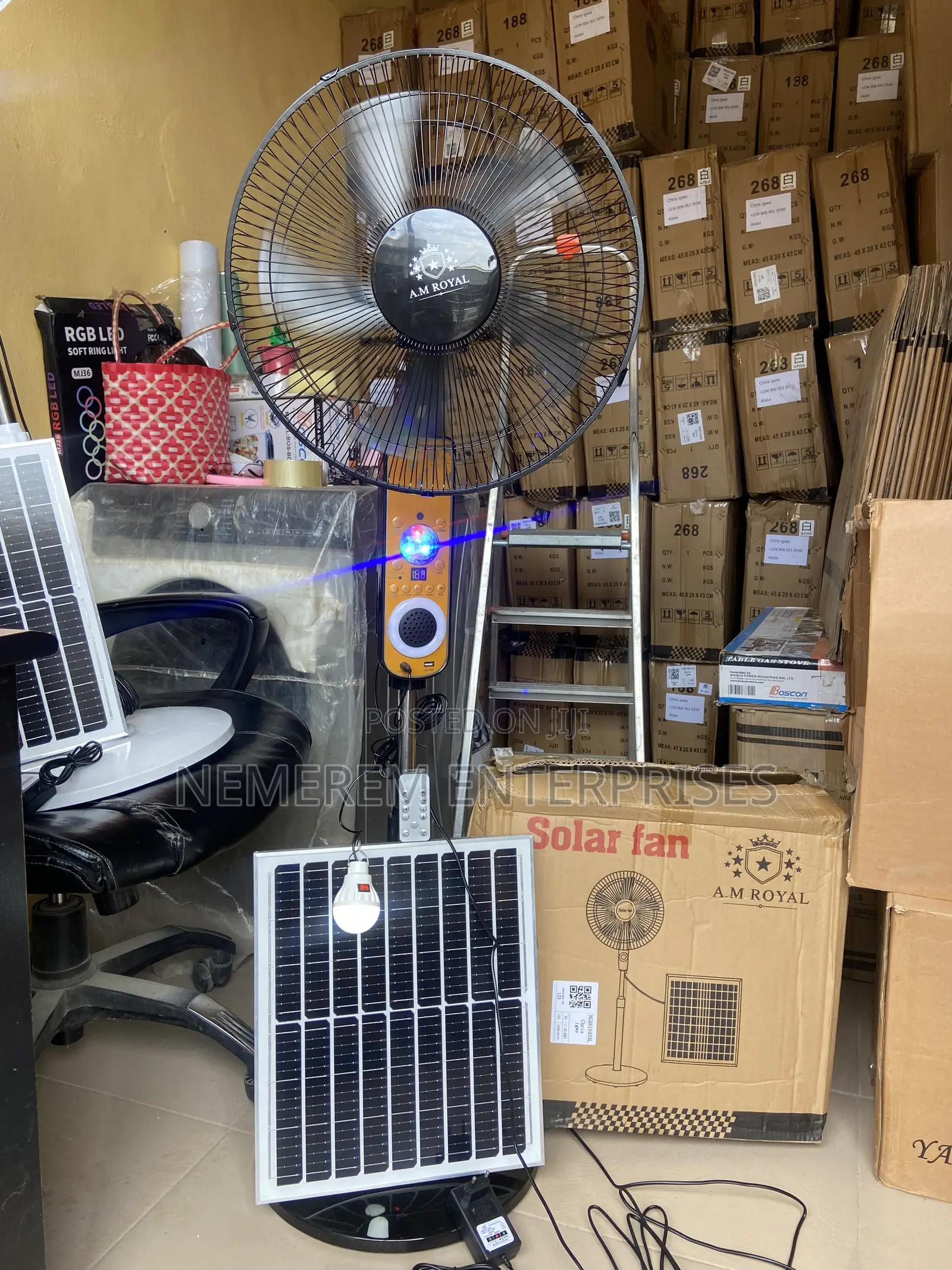 Brand New A.Mroyal Solar Rechargeable Fan With Speaker and Solar Panel