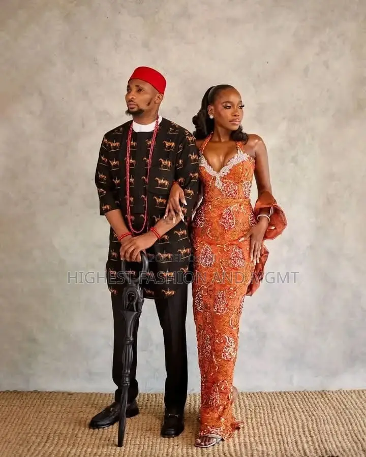 Burnt Orange Paisley Crystallized Gown Onyx Black Isiagu Tunic