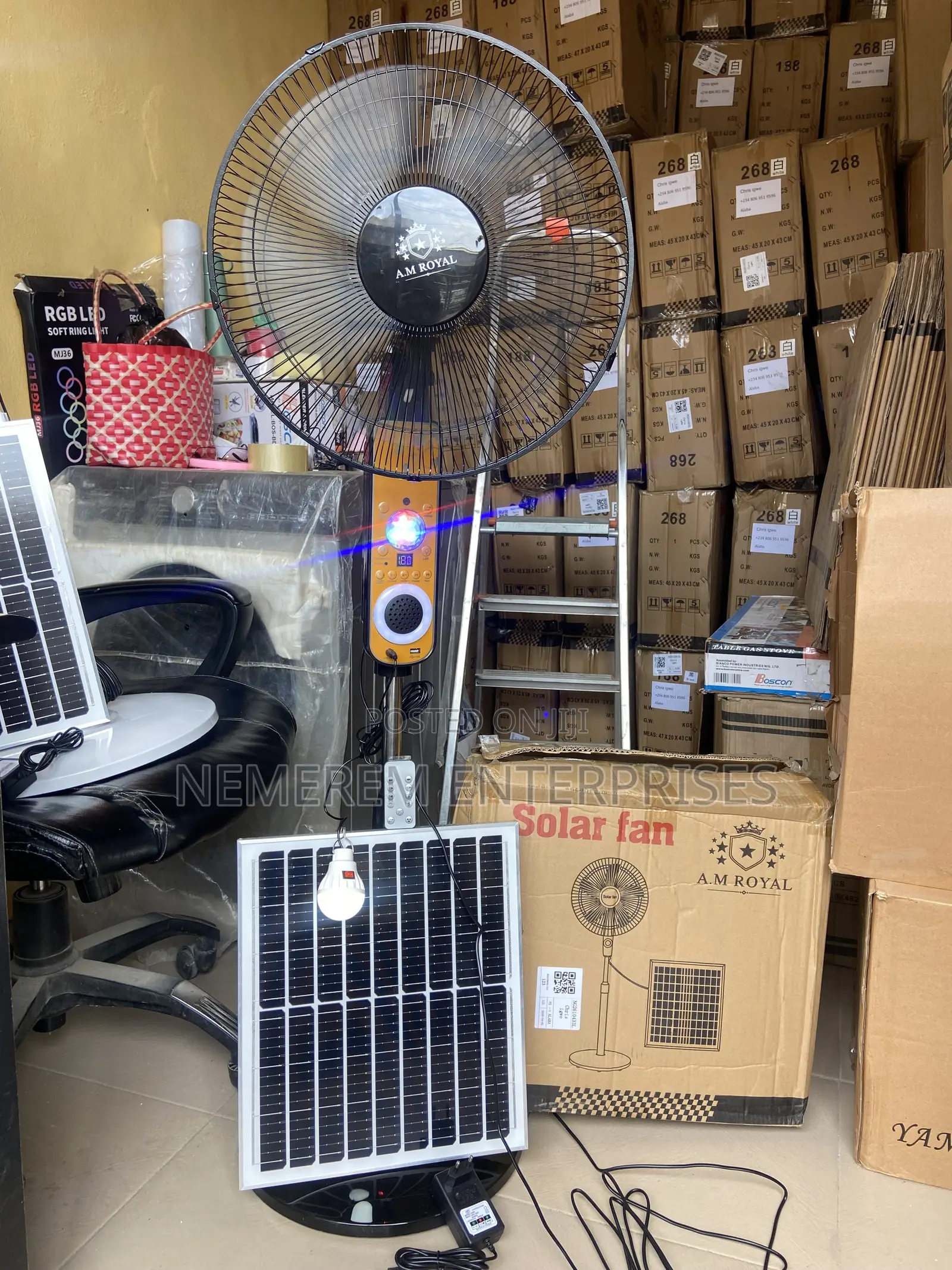 A.Mroyal Solar Rechargeable Fan With Speaker and Solar Panel Led Light