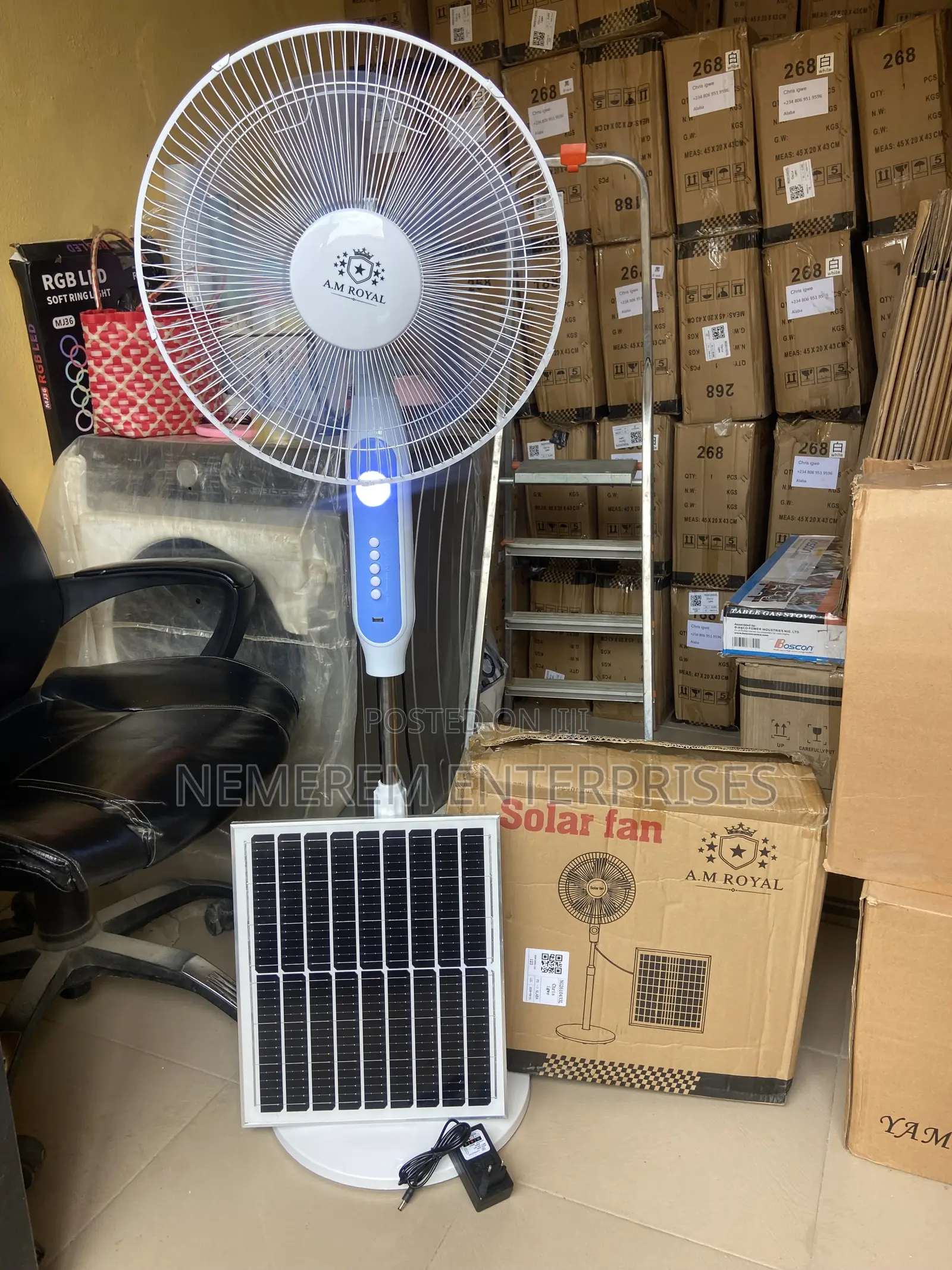 Brand New A.M Royal 16" Solar Rechargeable Standing Fan With Solar