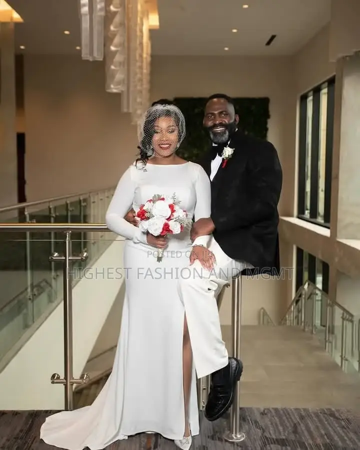 Crepe Long-Sleeve Minimalist Gown Premium Ivory-Pant Tuxedo Ensemble