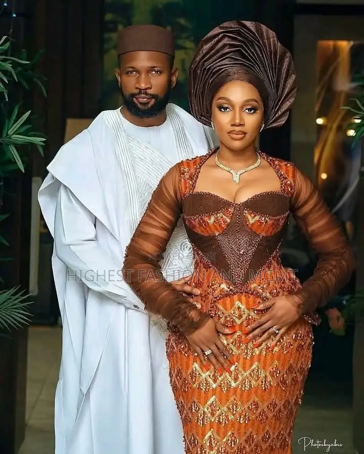 Embellished George Mermaid Gown Crisp Alabaster White Agbada Set