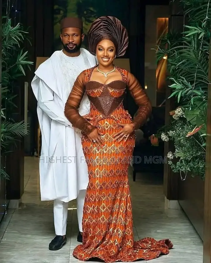 Embellished George Mermaid Gown Crisp Alabaster White Agbada Set