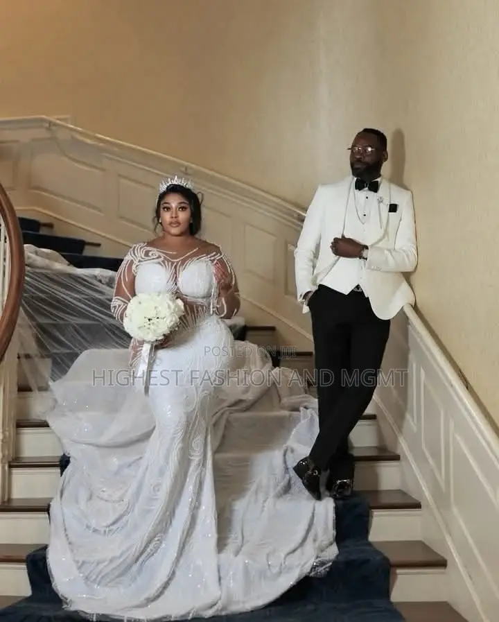 Ethereal White Baroque Beaded Gown Bespoke Ivory Shawl-Lapel Tuxedo