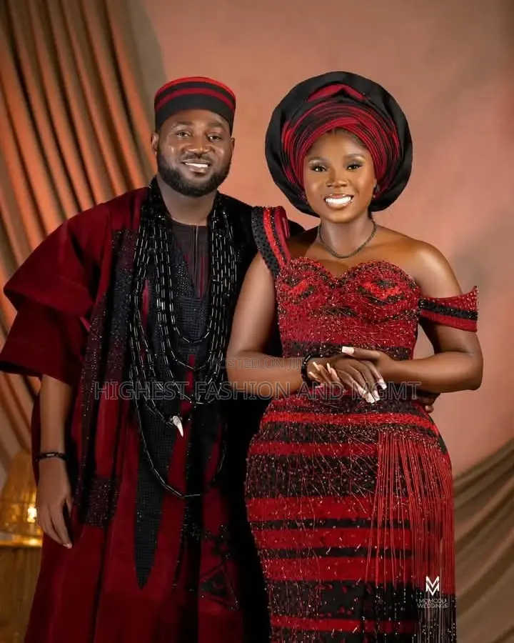 Regal Red Black Traditional Wedding Couple Set.