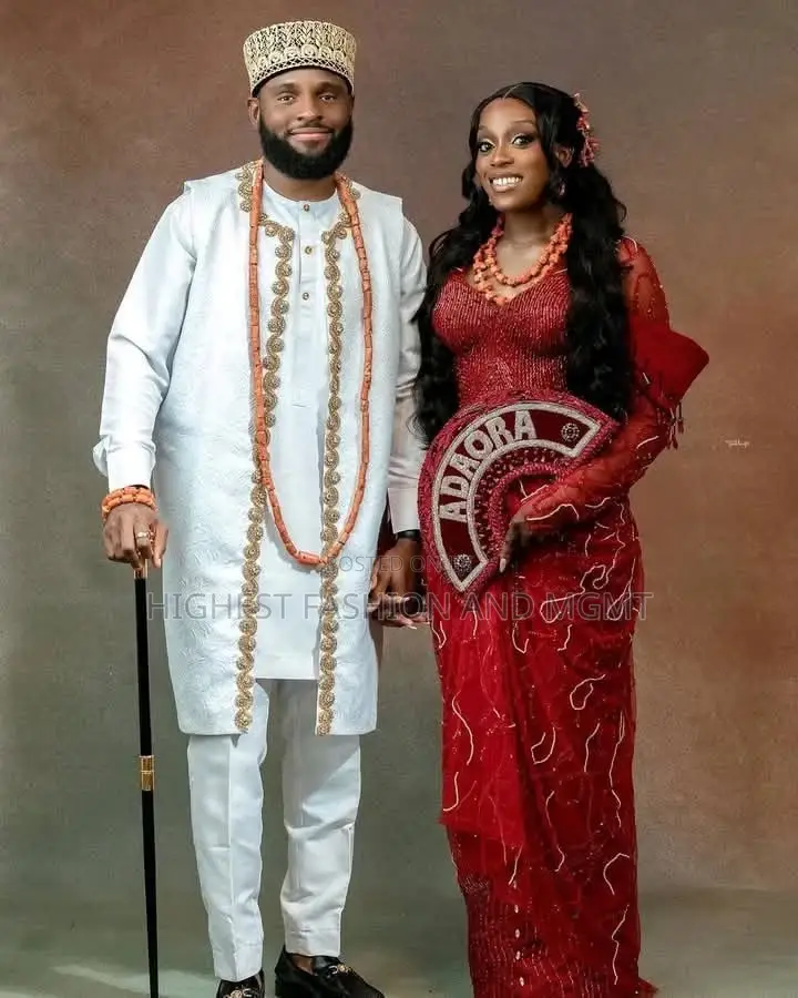 Coral Deep Red Traditional Wedding Couple Set
