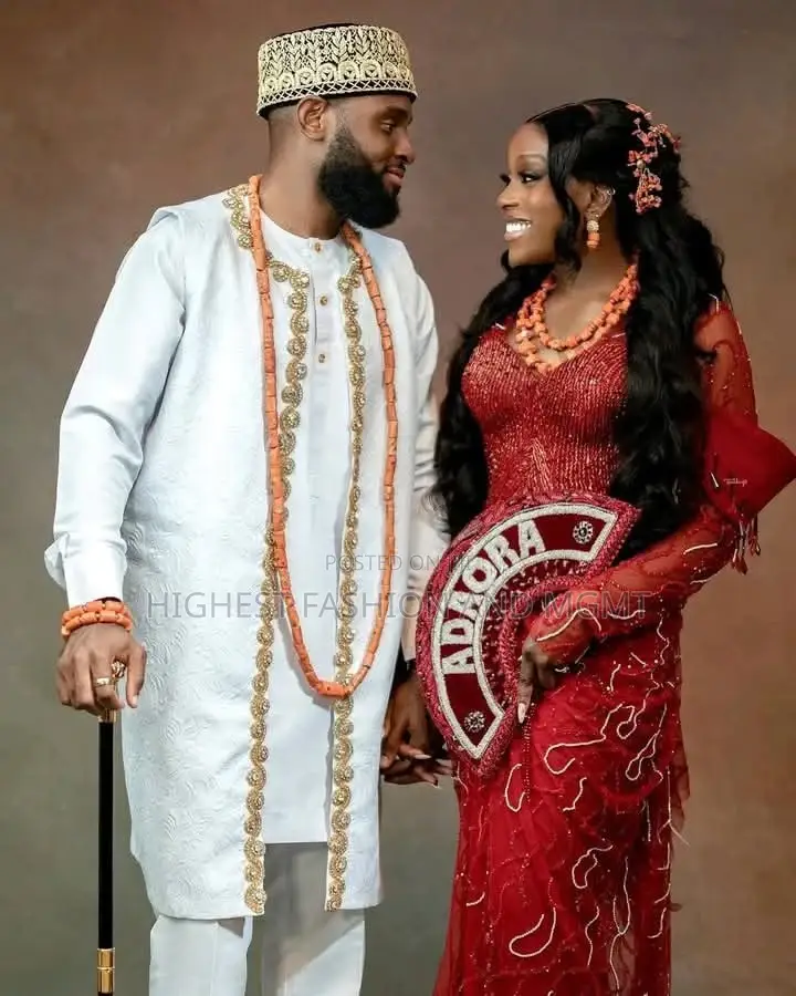 Coral Deep Red Traditional Wedding Couple Set