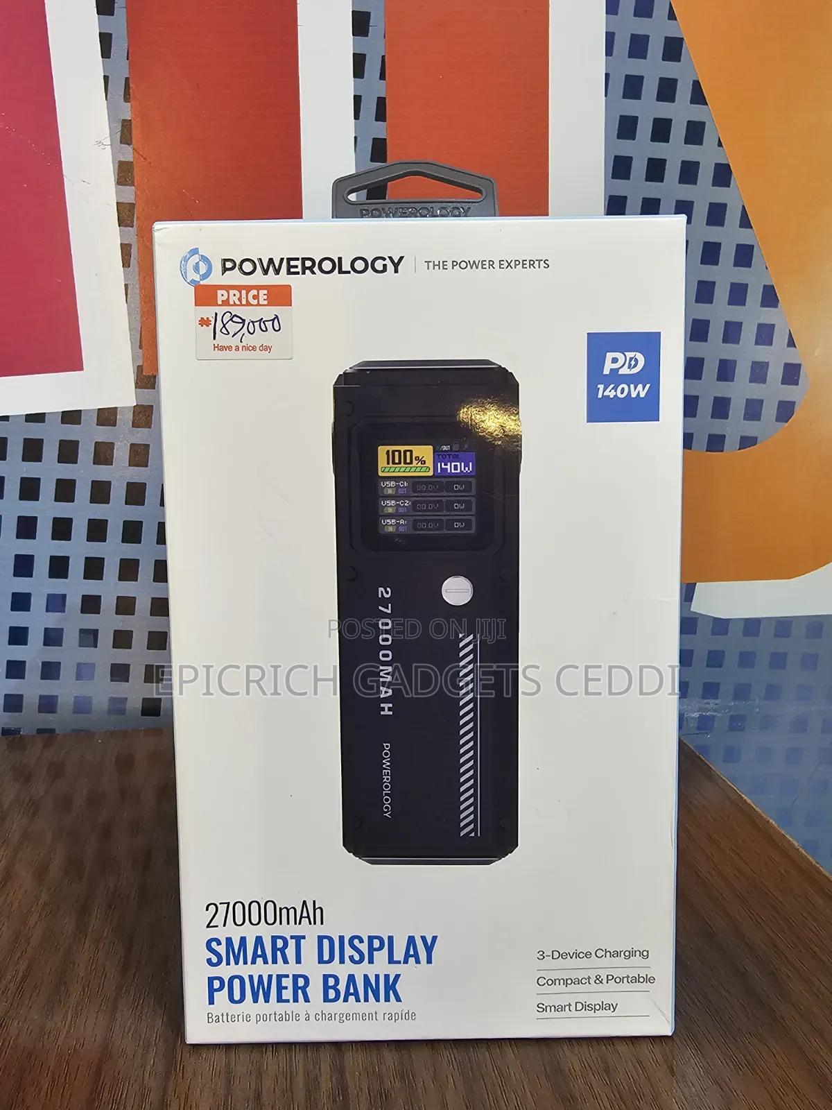 Powerology 27,000mah 140w Laptop, Tablet and Phone Portable Powerbank