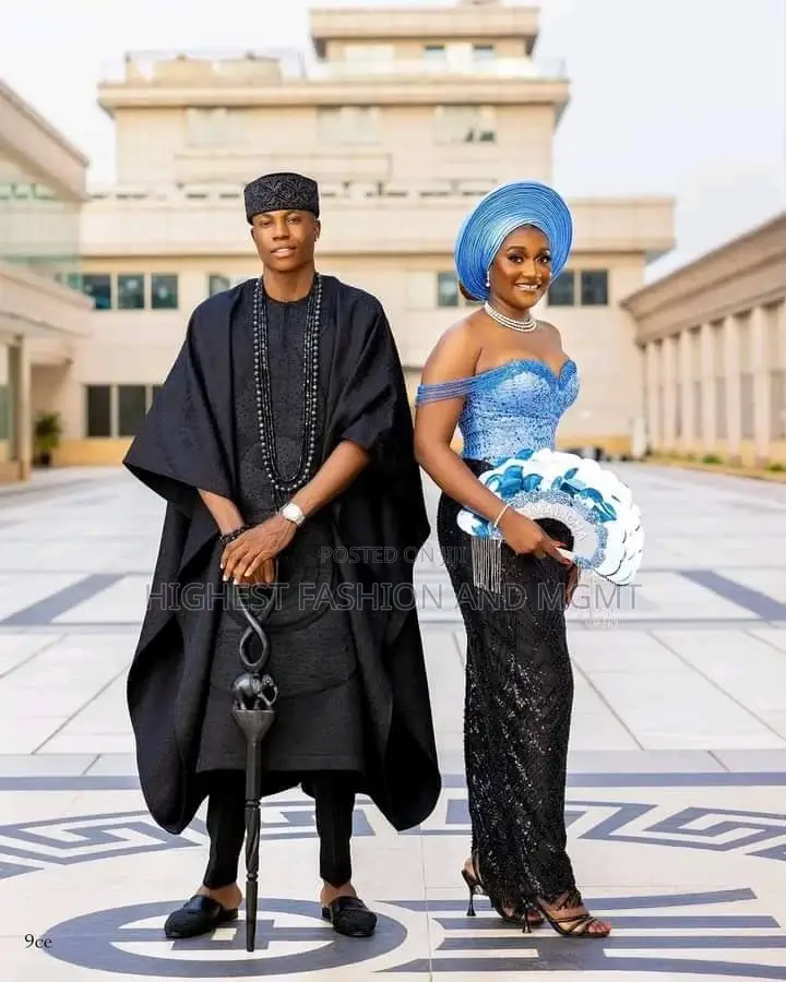 Modern Black Light Blue Cultural Fusion Couple Set