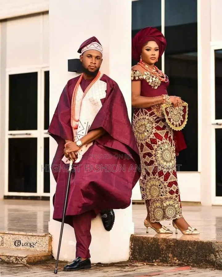 Burgundy-and-Gold Traditional Cultural Wedding Couple Set.
