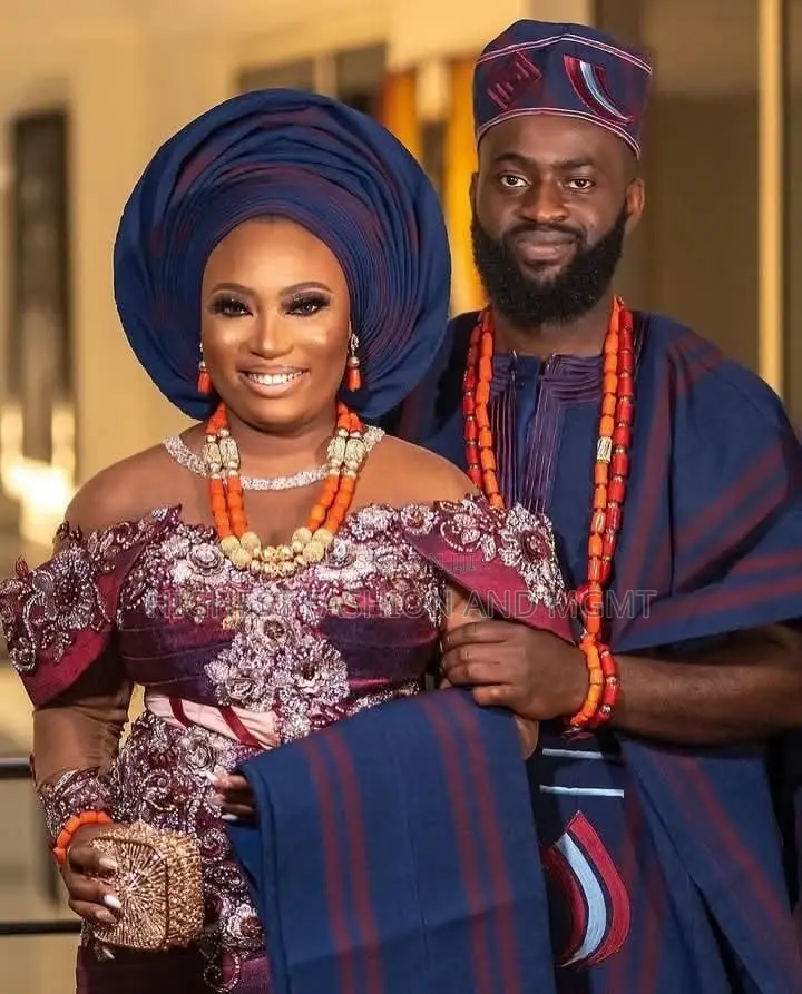 Navy and Wine-Tone Cultural Wedding Couple Set
