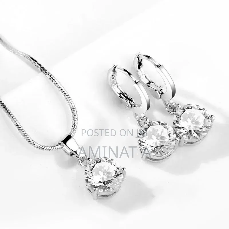 Tiny Silver Pendant Necklace Earrings Set