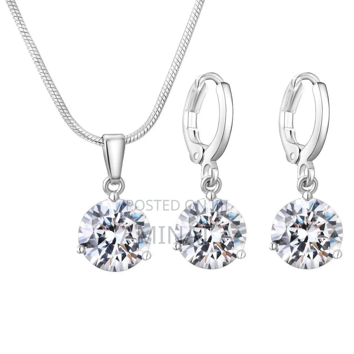 Tiny Silver Pendant Necklace Earrings Set