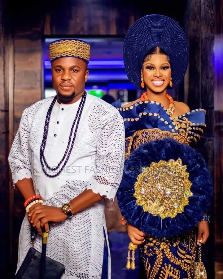 Navy Blue Embroidered Bridal Set White Eyelet Traditional Attire