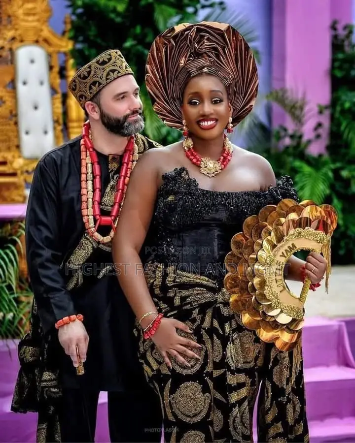 Gold-Embroidered Black Bridal Set Matching Men’S Traditional Attire