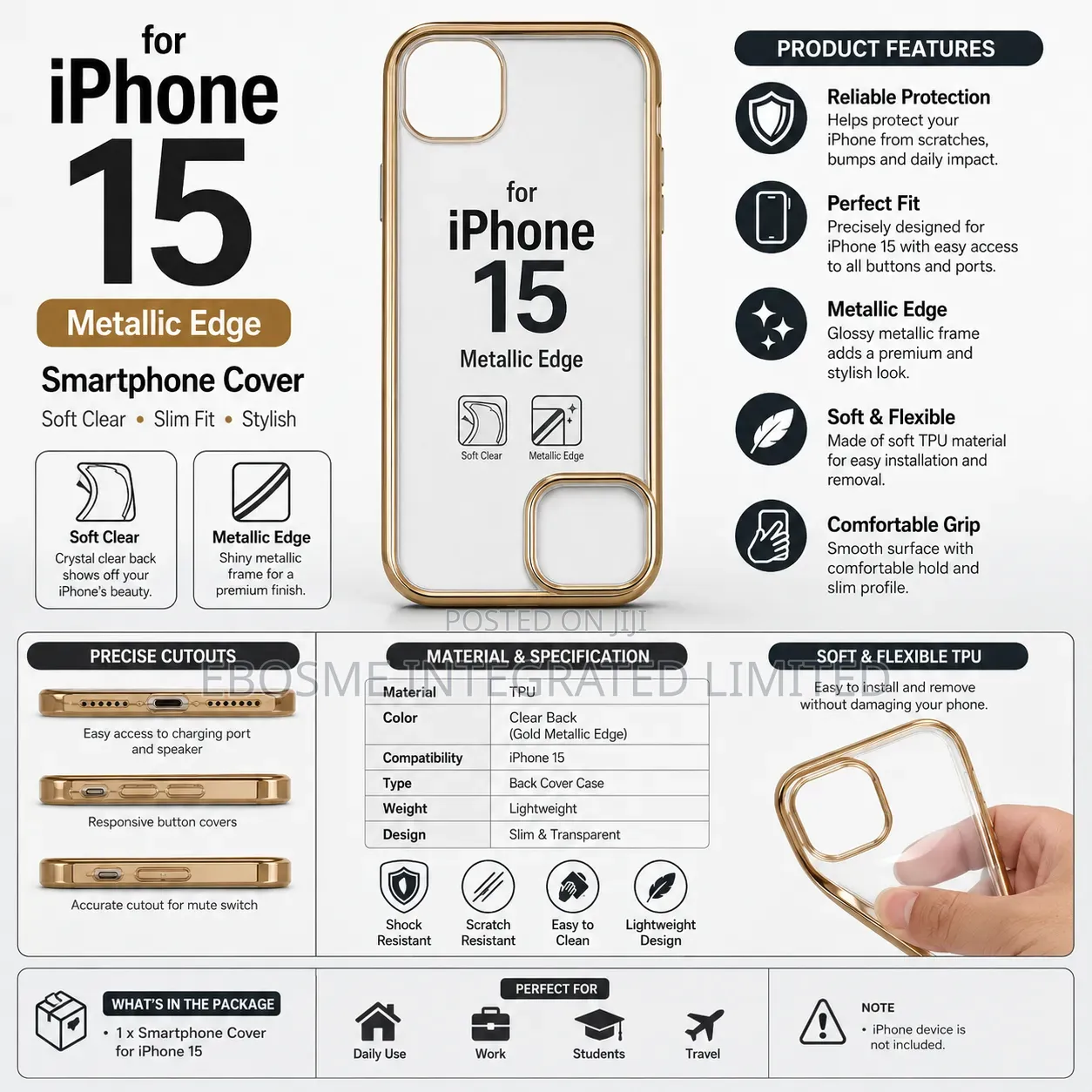 iPhone 15 Smart Phone Cover Metallic Edge