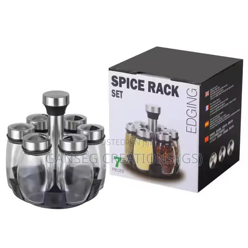 360° Rotating Spice Rack Organizer With 6 Glass Jars – Brand New