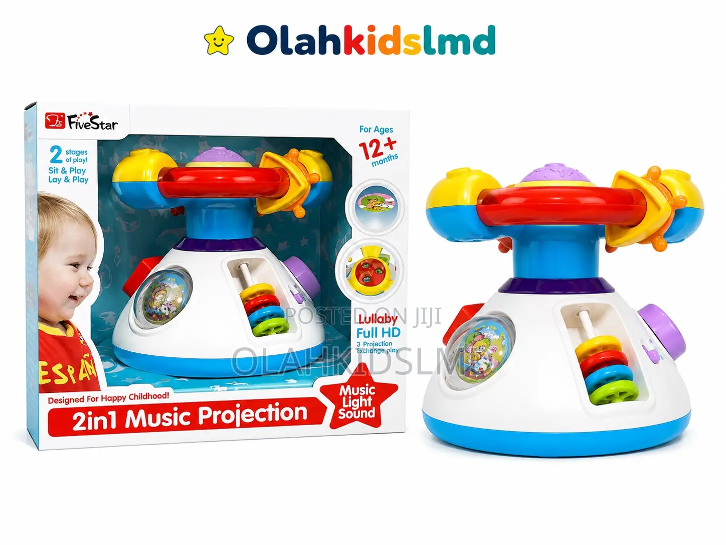 Fivestar 2-in-1 Music Projection Toy – Lights, Sound, Ages 12m+