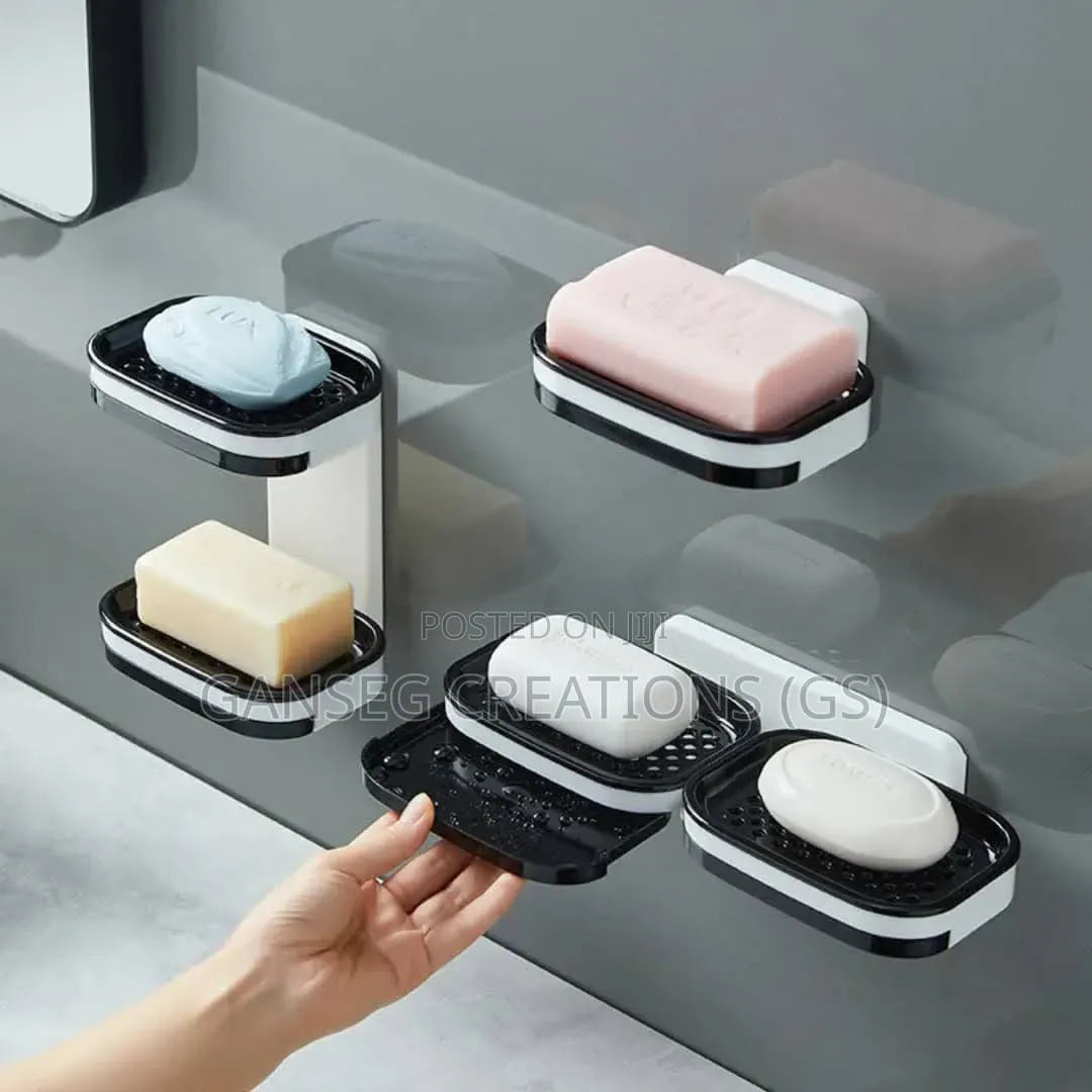 Double Layer No-Drill Adhesive Soap Box Organizer for Bathroom