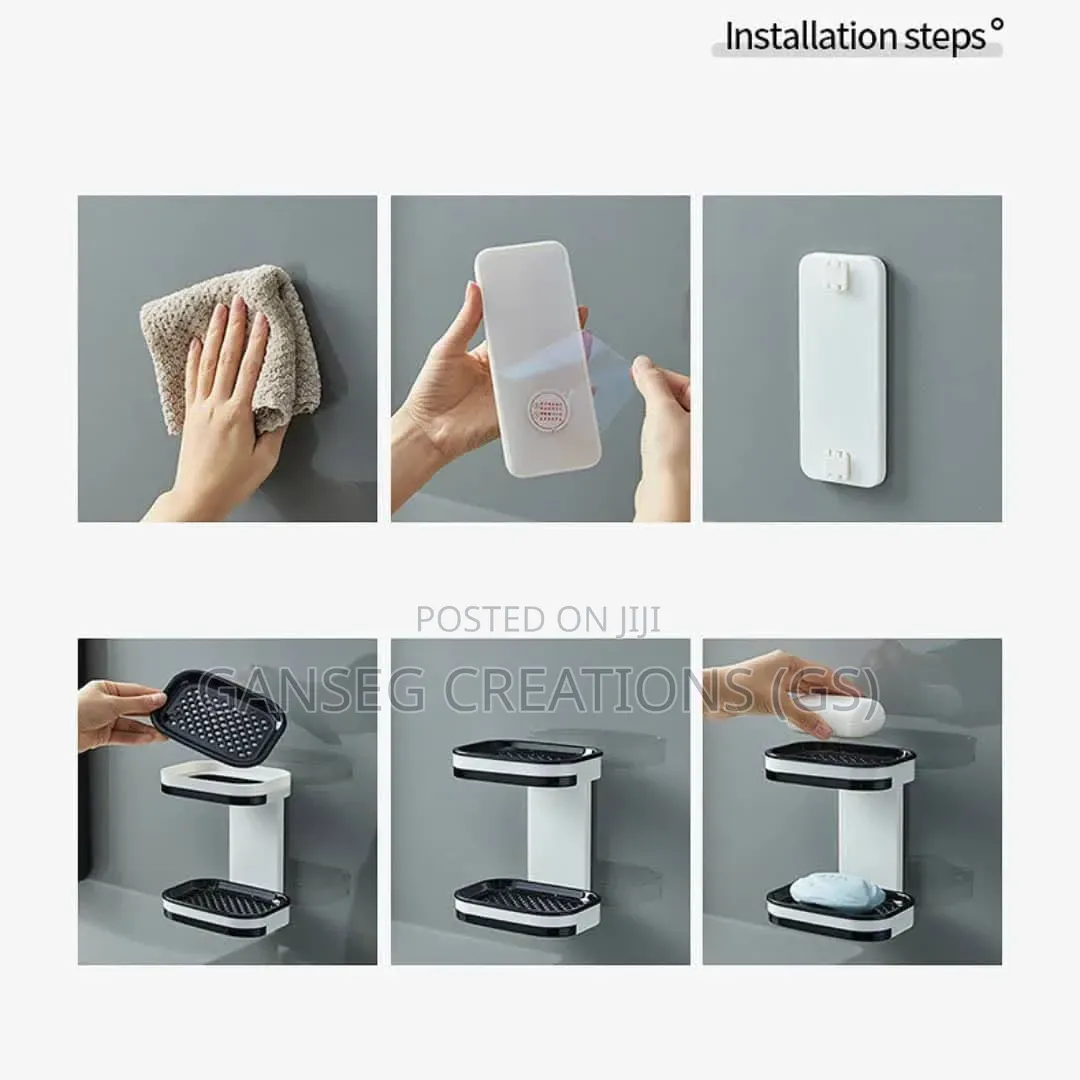 Double Layer No-Drill Adhesive Soap Box Organizer for Bathroom