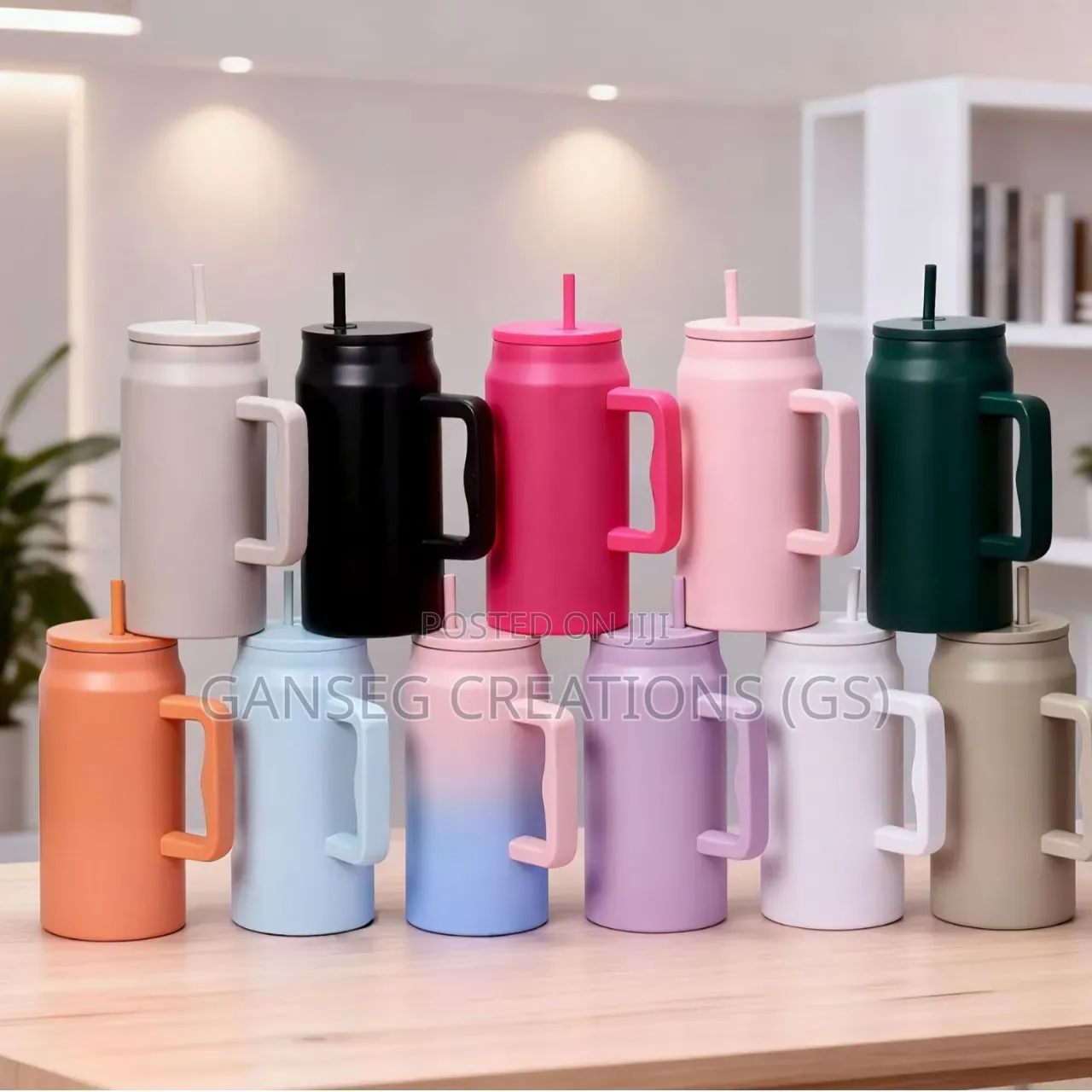 Premium 1500ml Insulated Travel Tumbler Mug With Handle Straw