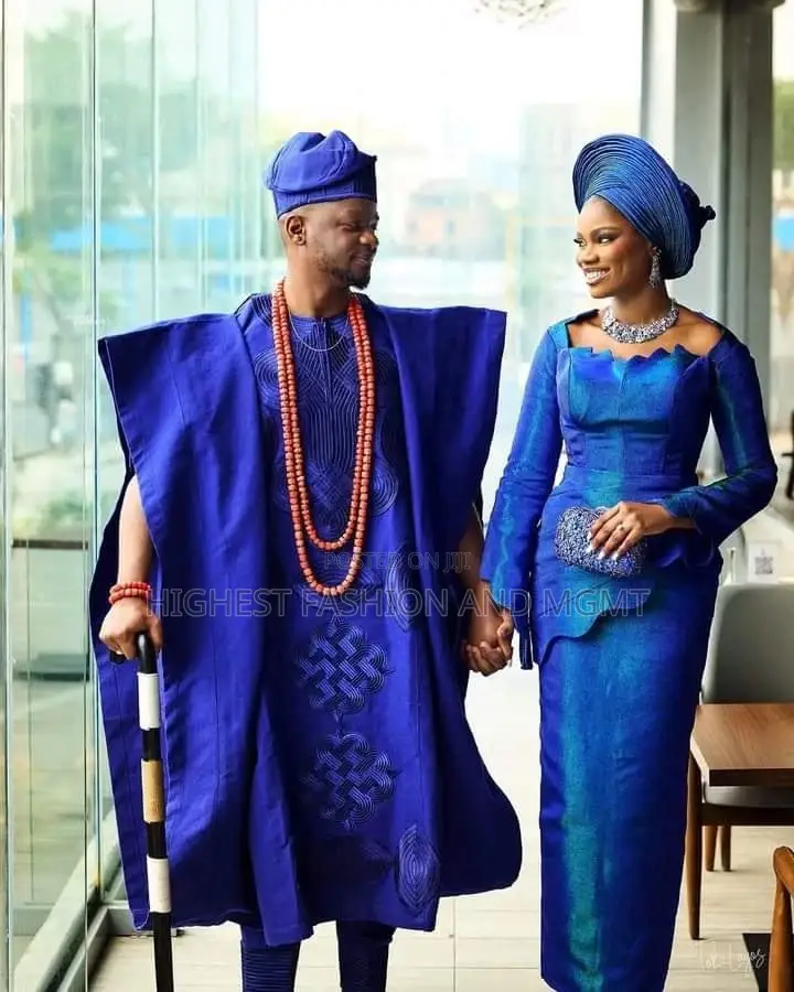 Royal Blue Bridal Ensemble Matching Men’S Agbada