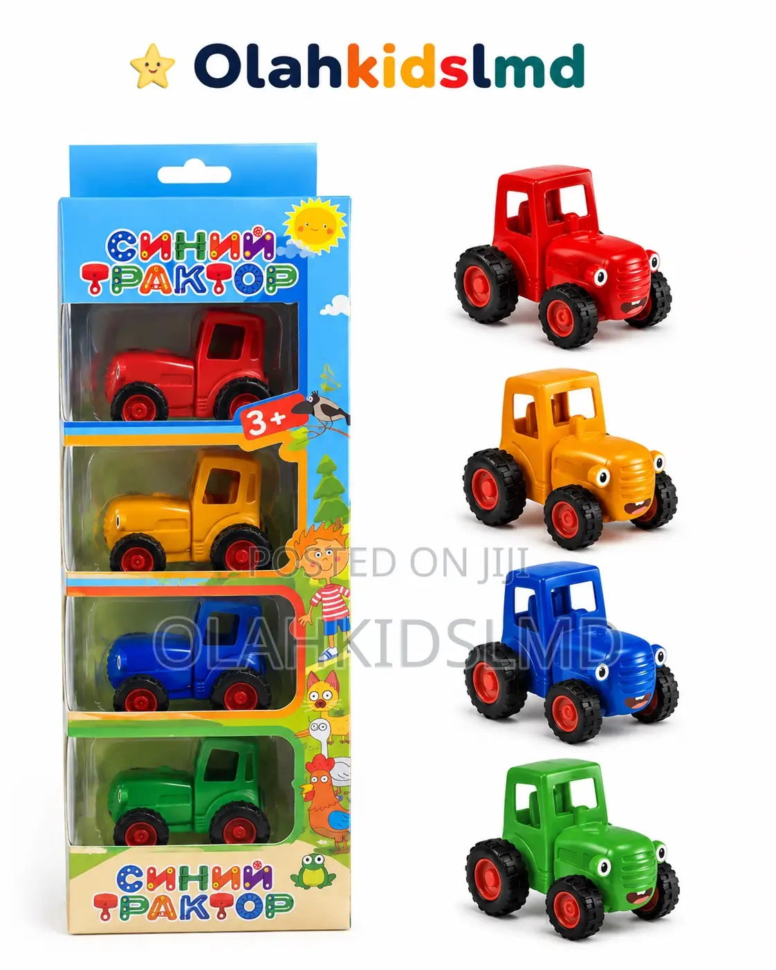 Blue Tractor Toy Set – 4 Colorful Mini Tractors, Ages 3+