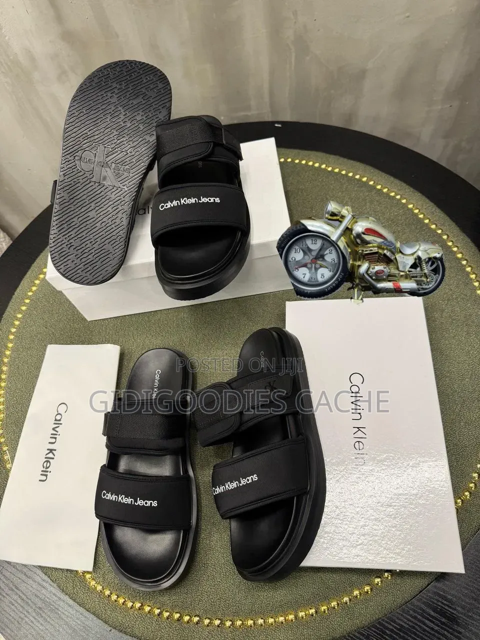 Men's Double-Strap Platform Slides in Olive Green/Black Size 40-46