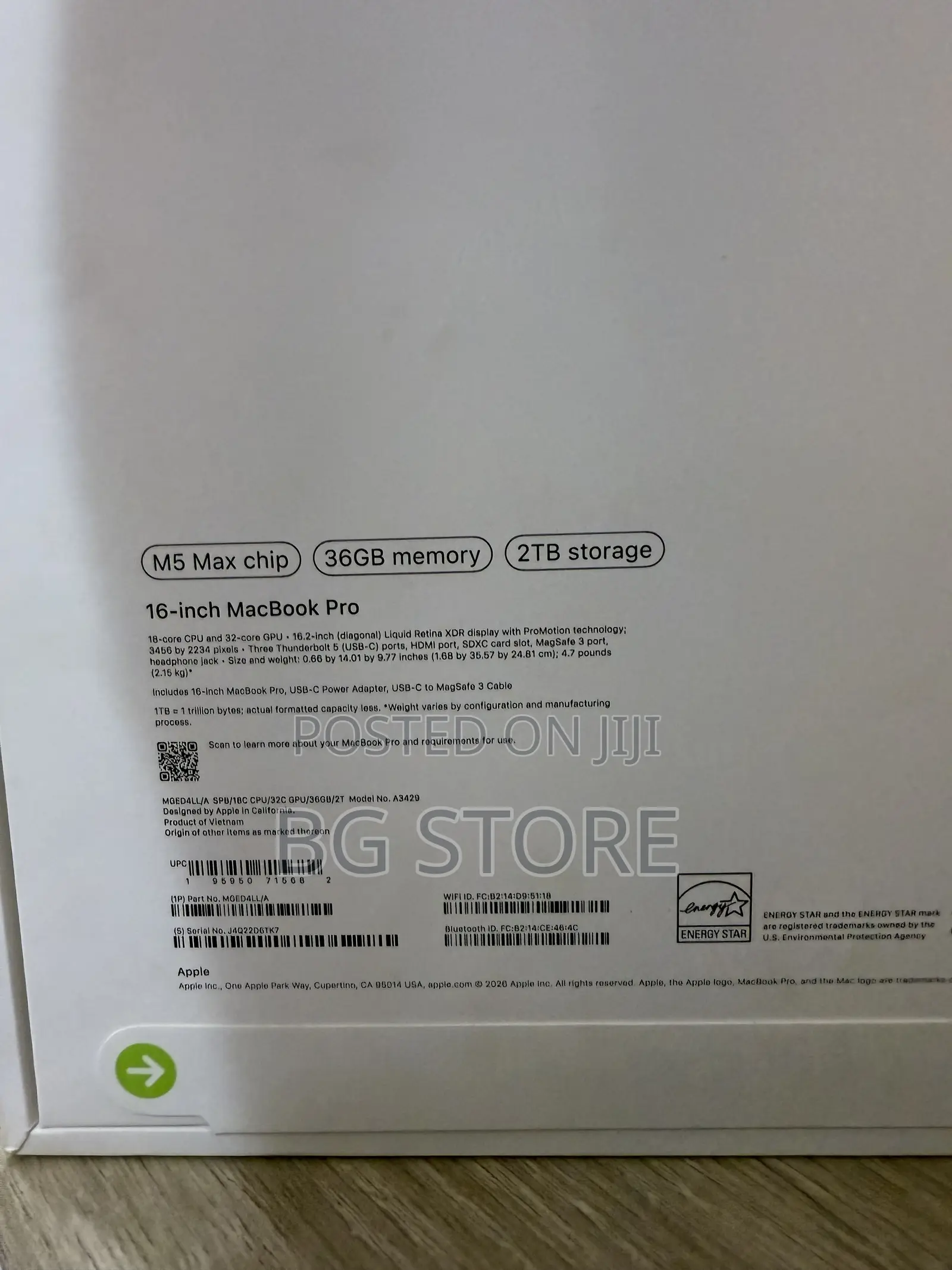 New Laptop Apple MacBook Pro 2026 M5 Max 36GB Apple M5 Max HDD 2T