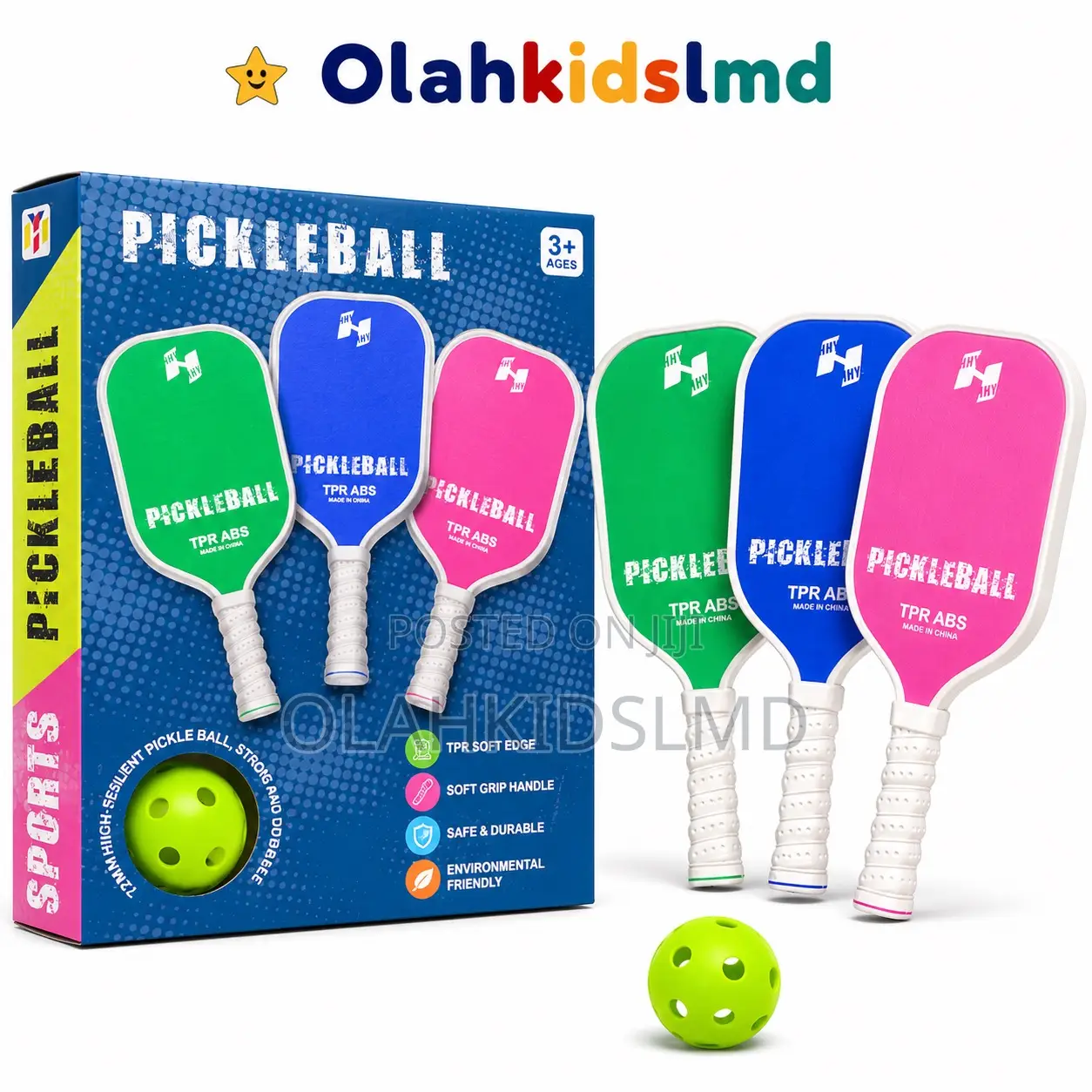 Kids Pickleball Paddle Set – 3 Paddles + Ball, TPR Soft Edge