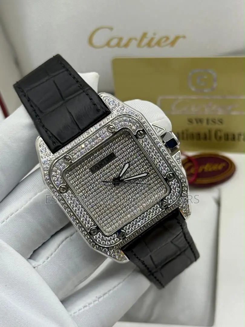 Cartier Quality Luxury Stone Men Genuine Leather Wristwatch
