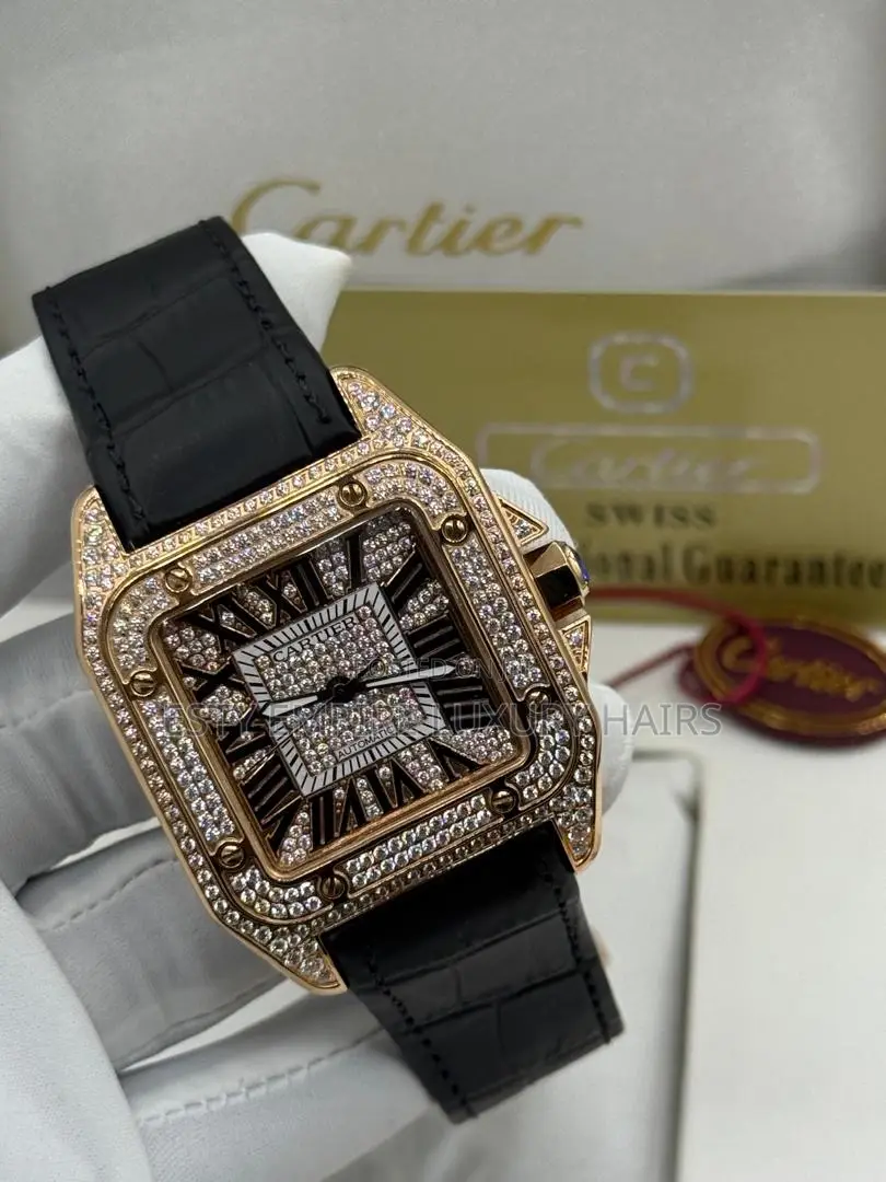 Cartier Quality Luxury Stone Men Genuine Leather Wristwatch