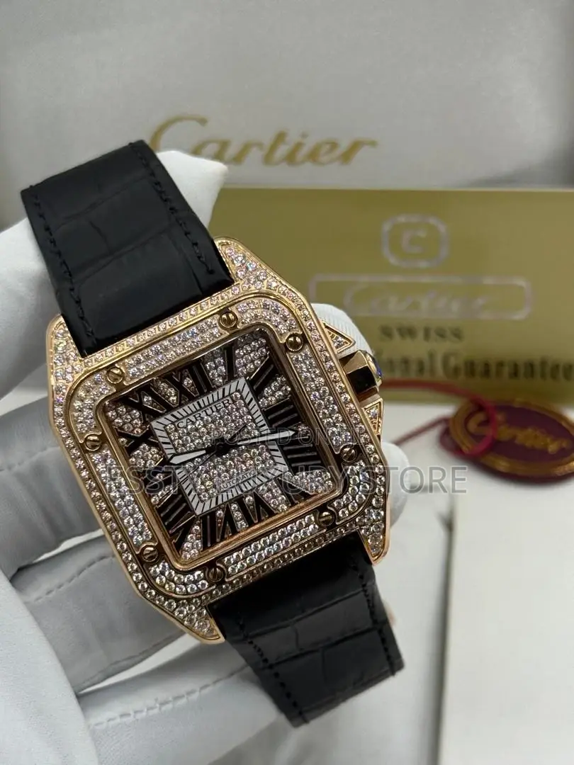 Cartier Quality Luxury Stone Men Genuine Leather Wristwatch