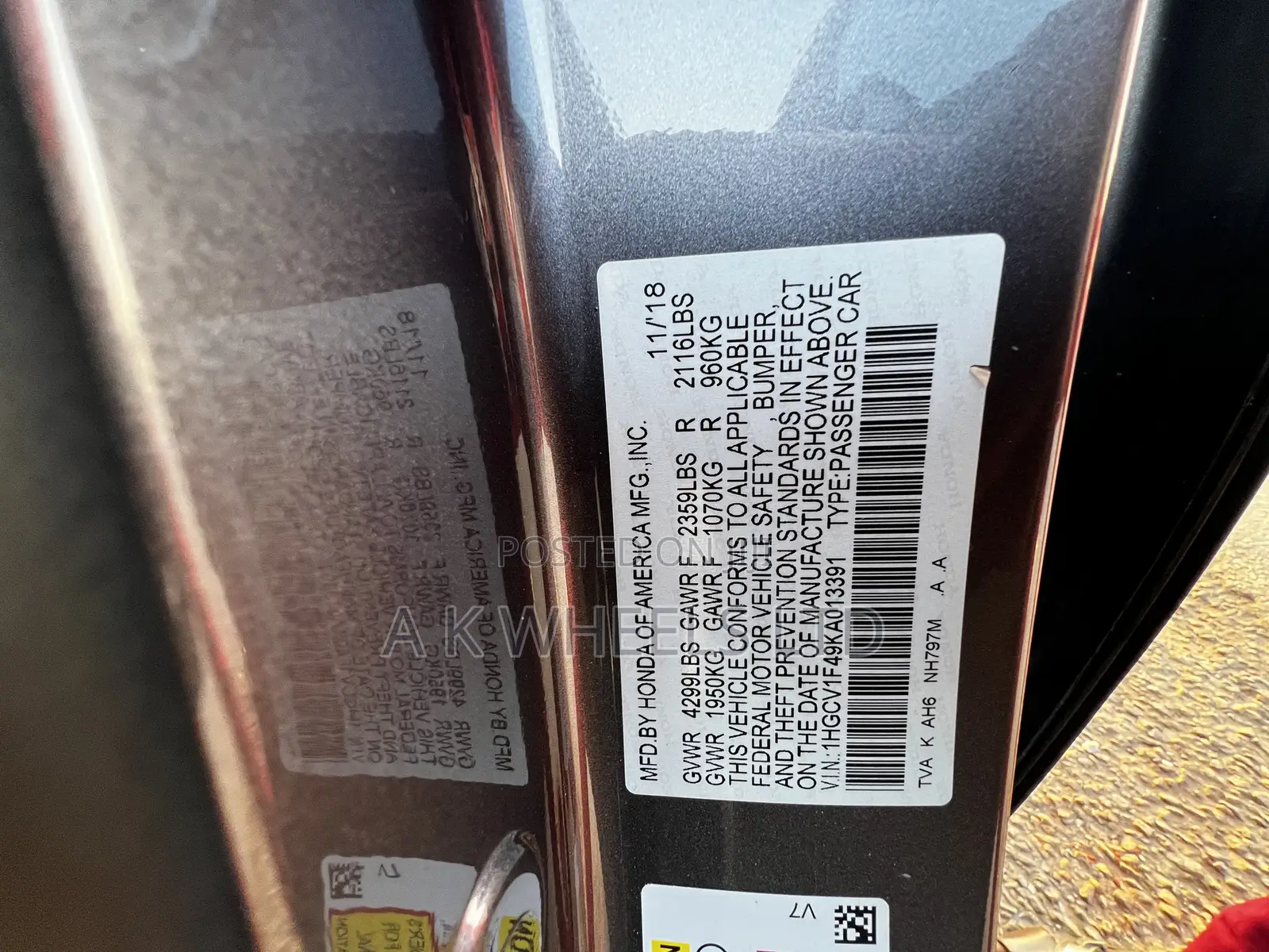 Honda Accord EX-L (1.5L 4cyl Turbo CVT) 2019 Gray
