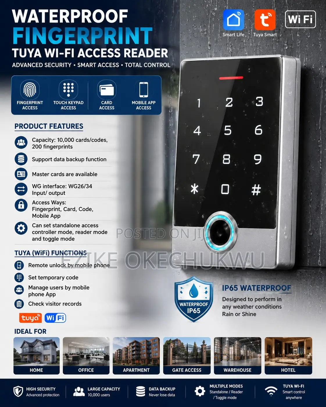 Tuya Metal Touch Keypad Fingerprint Access Control , Waterproof Reade