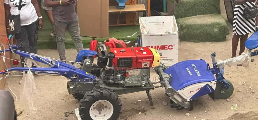 Blue and Red Vomorgan Power Tiller Features a Diesel Engine