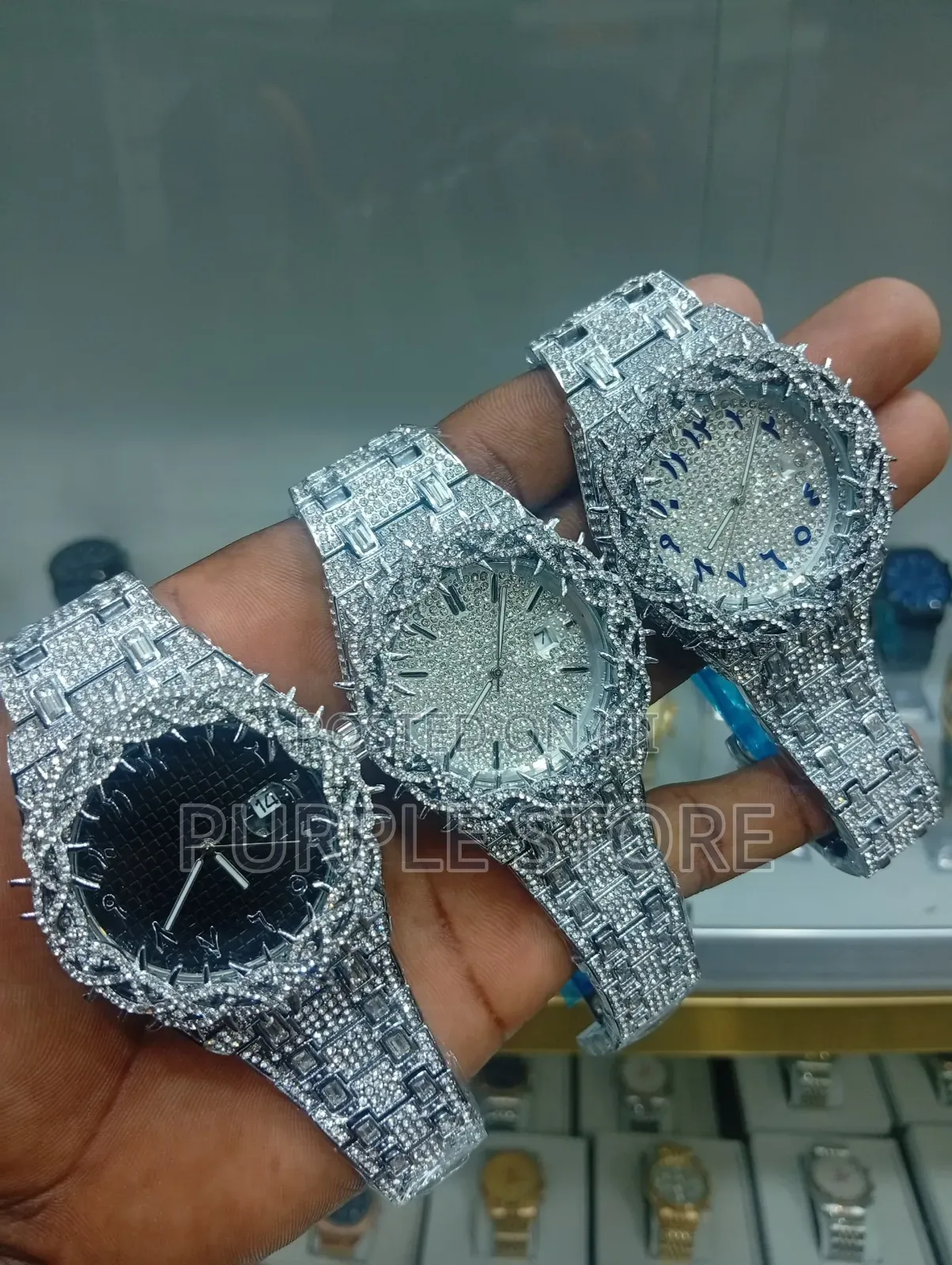 Crown of Thorns Fully Iced Silver Chain Wristwatches