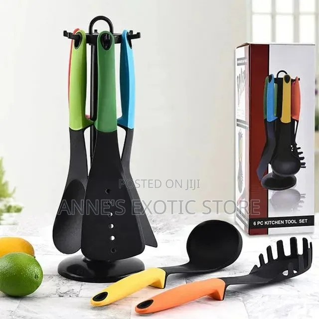 6-Piece Non-Stick Nylon Kitchen Utensil Set With Rotating Stand