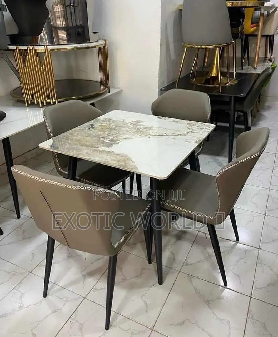 Luxury 4 Seater Marble Dining Table With Upholstered Chairs